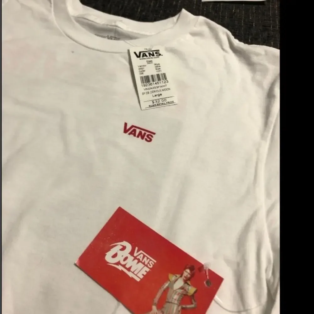 NEW VANS David Bowie Serious Moonlight Long Sleeve Cotton Crew T-Shirt Tee White
